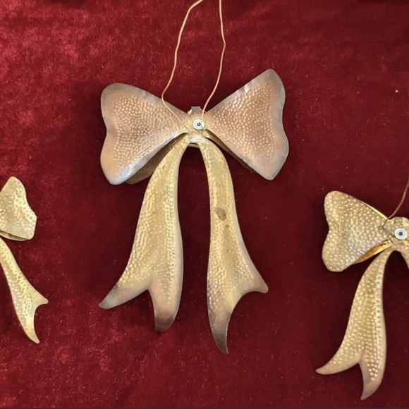 Lot of 3 Vintage 3D Gold Tin Hand Crafted Christmas Ornaments Mid-Late Century - Picture 6 of 11